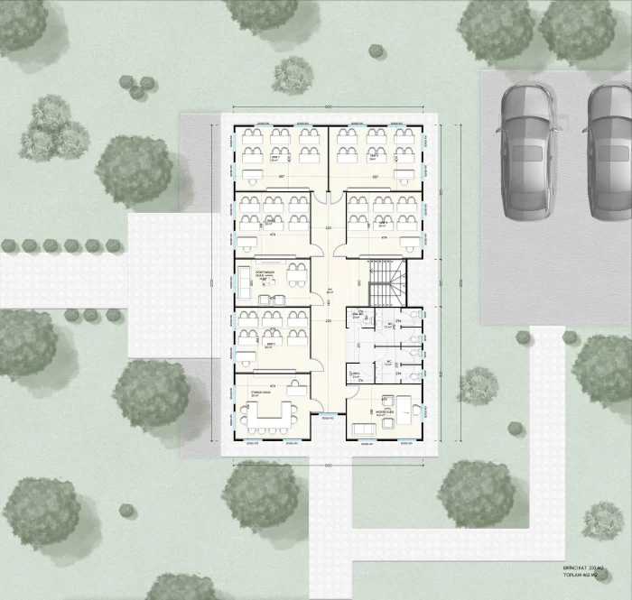 Prefabrik Okul ve Eğitim Binası 463m2 2. Kat Planı