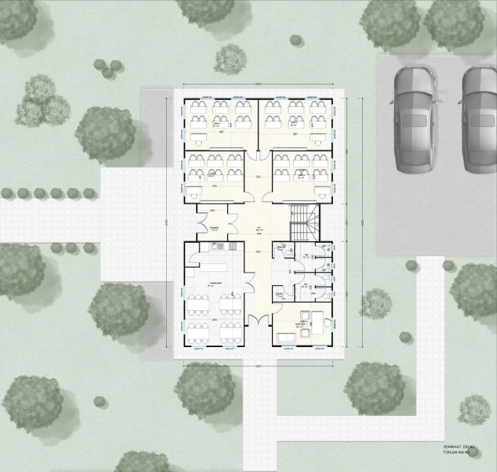 Prefabrik Okul ve Eğitim Binası 463m2 1. Kat Planı